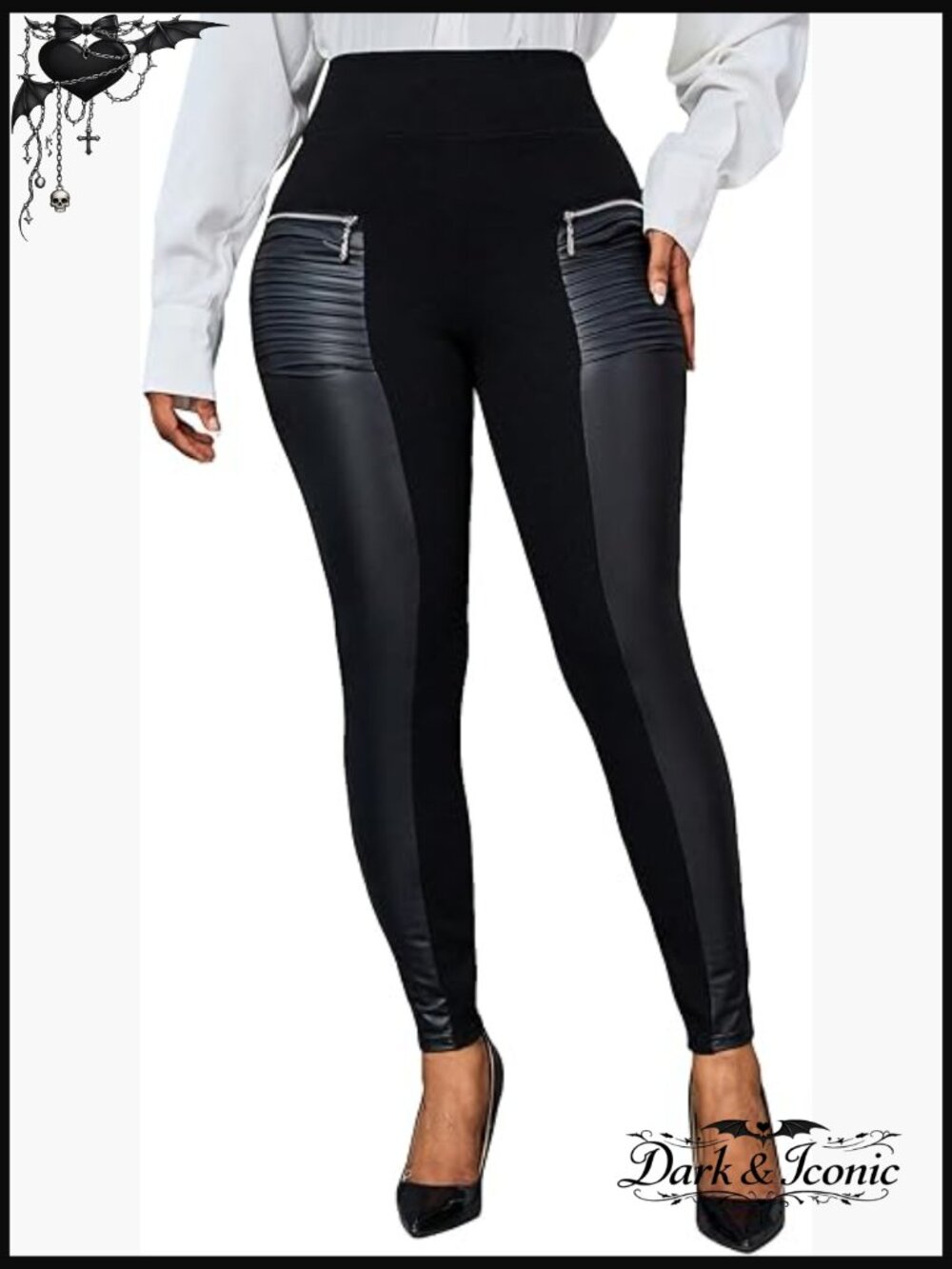 High Waisted PU Leather Leggings Ruched Zipper Skinny